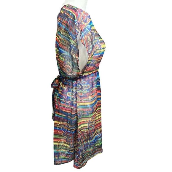 Becca by Rebecca Virtue Chiffon Tunic Swim Cover Up Tie Back BOHO Colorful XS/S - Picture 2 of 11